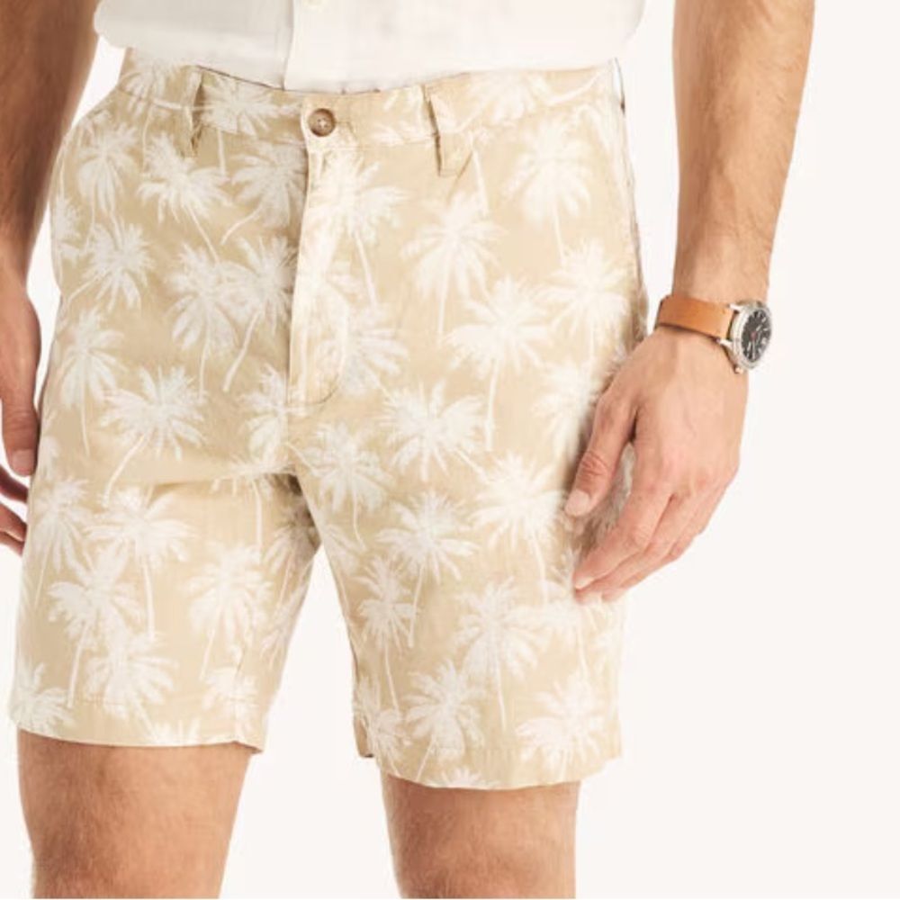 NAUTICA 8.5" Printed Linen Deck Short, Color Woodsage, Size 42, NWT